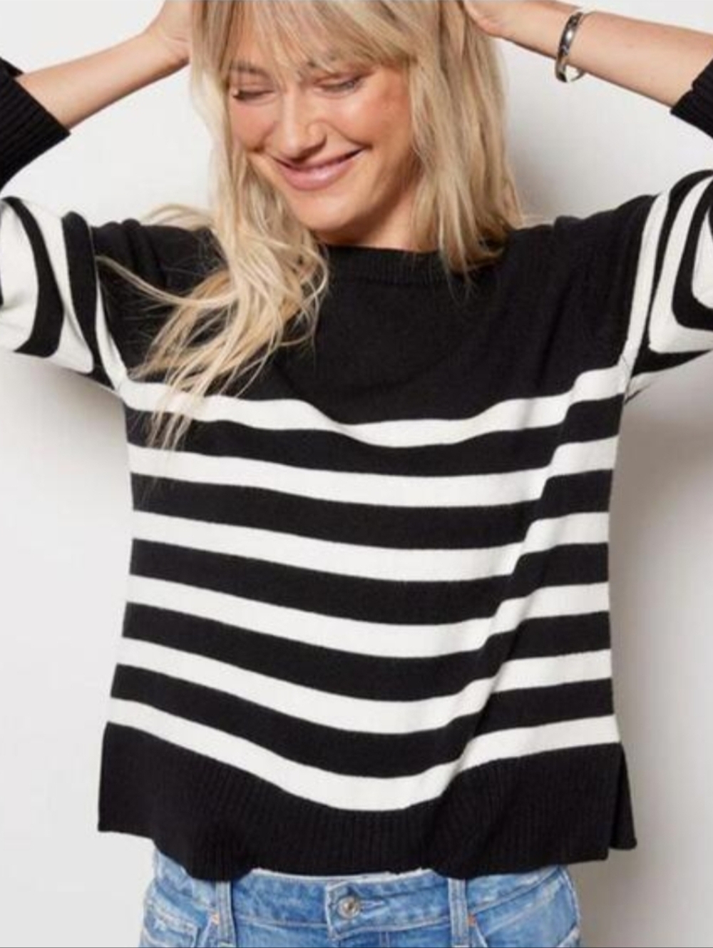 Evereve Black and White Striped Sweater XS